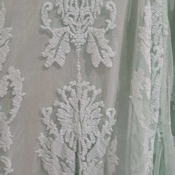 Free People Lace Overlay Mini Slip Dress Size 6 V Neck Green Empire Waist - Picture 4 of 11